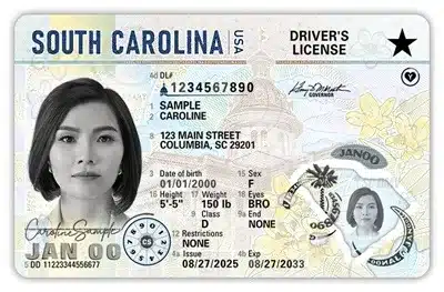 Front of the new South Carolina driver's license